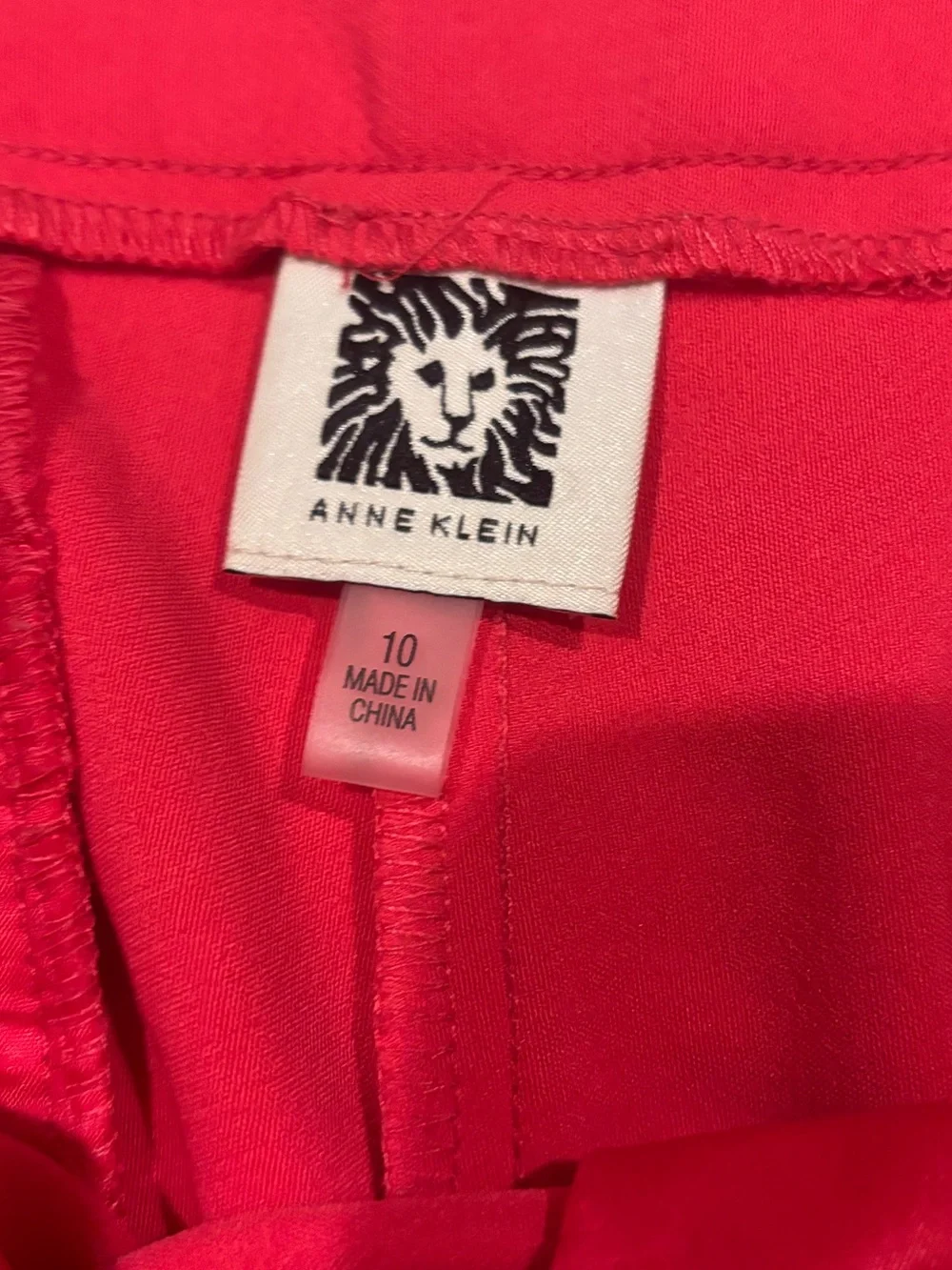 Anne Klein Red Trousers Size 10 Professional Office Pants Tailored Straight Leg